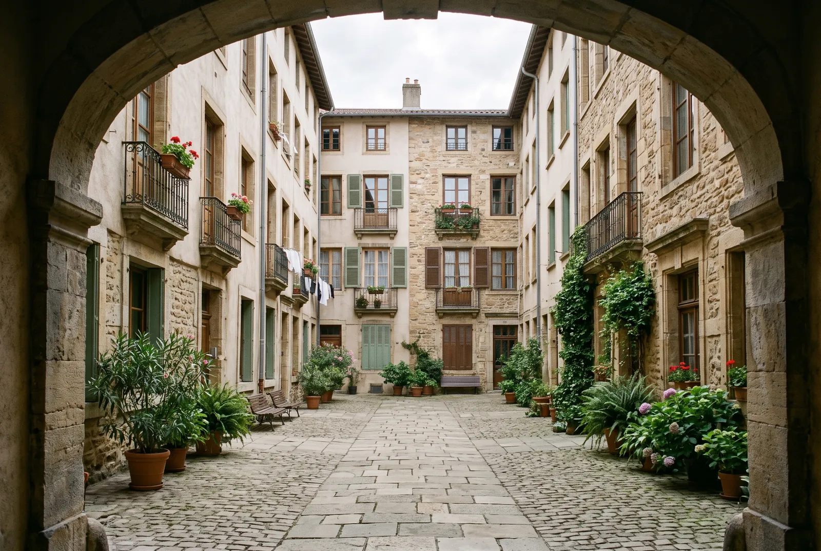 Cour intérieure d'un immeuble à Villefranche-sur-Saône